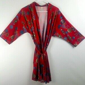 Vintage Petra Fashion Night Robe Womens One Size Red Graphic Print
